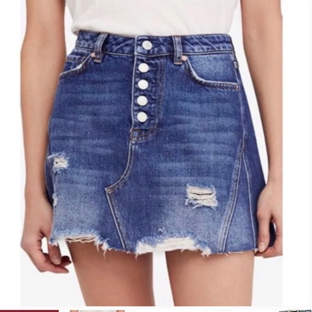 FREE PEOPLE Harvey Distressed Denim Skirt - Picture 1 of 7
